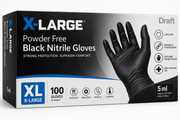 X-LARGE Powder Free Black Nitrile Gloves 5ml