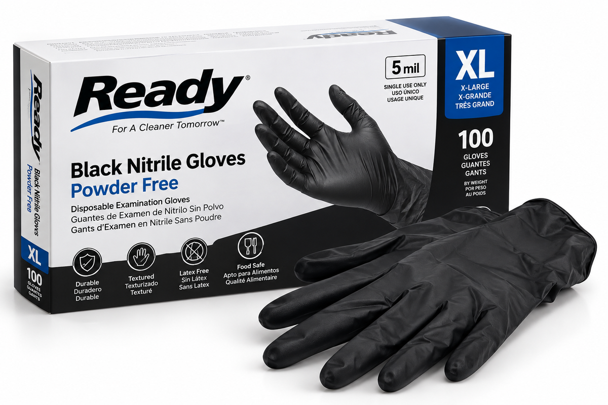 Ready Powder Free Black Nitrile Gloves 5ml